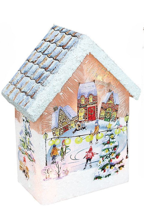 Lanterne en forme de maison à scène hivernale