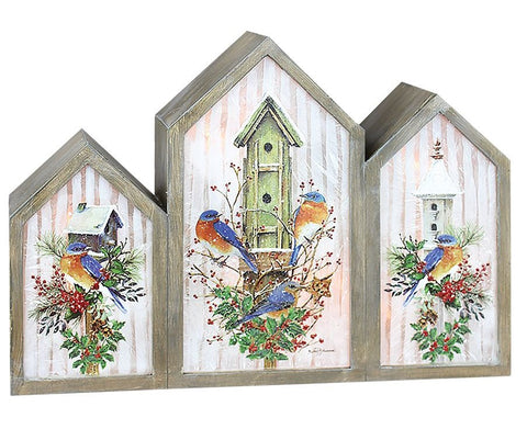 Lanterne triple hivernal avec cabane d'oiseaux