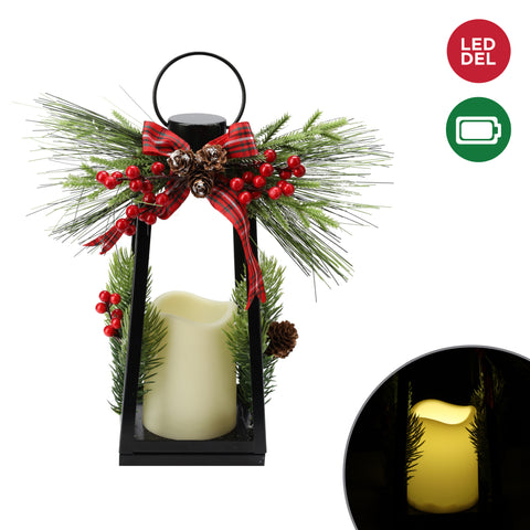 Lanterne de Noël en métal avec bougie LED