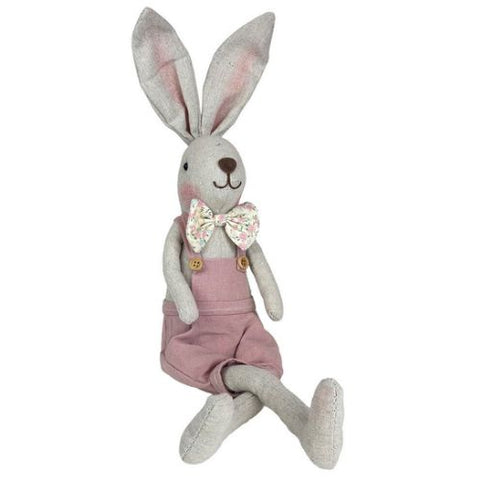 Lapin garçon assis gris et rose