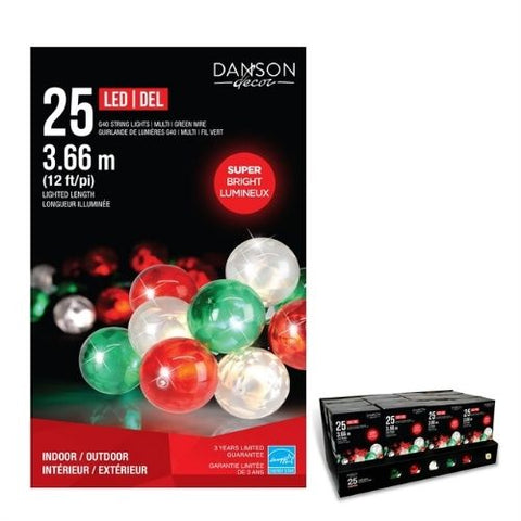 Jeu de 25 lumières DEL G40 multicolores et blanc chaud