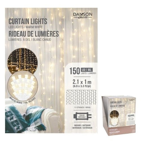 Rideau lumineux de 150 lumières DEL blanc chaud