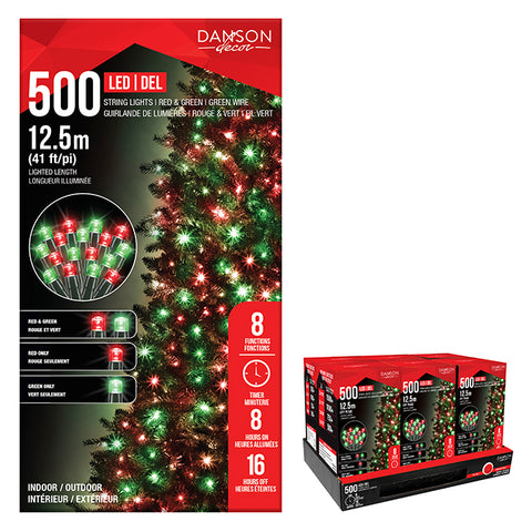 Jeu de 500 lumières LED vert et rouge