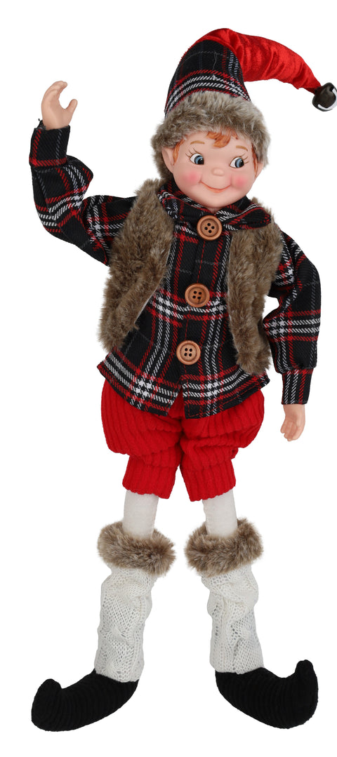 Lutin de Noël décoratif en tissu rouge &amp; noir