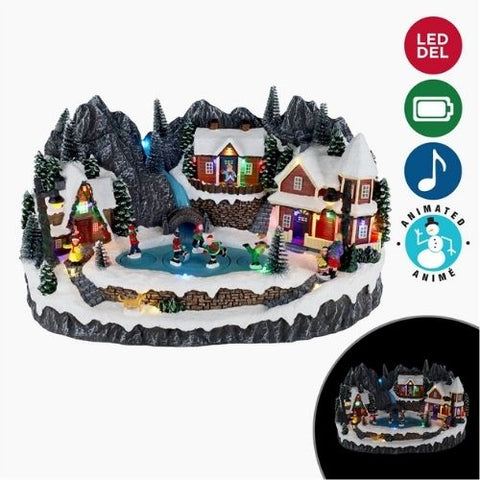 Village de Noël lumineux, musical et animé avec patinoire