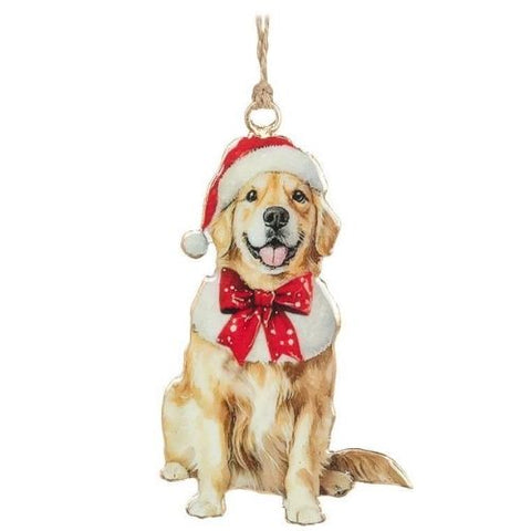 Ornement golden retriever avec bonnet de Noël