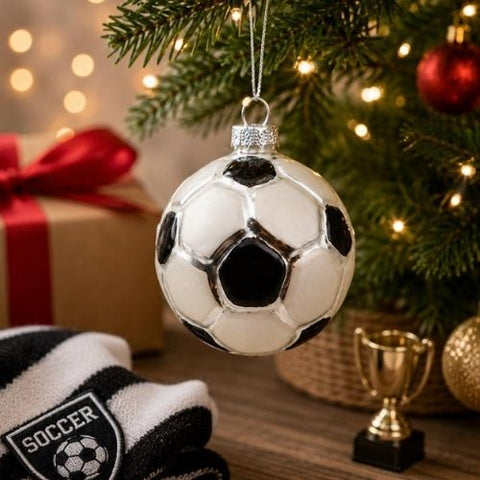 Ornement ballon de soccer en verre