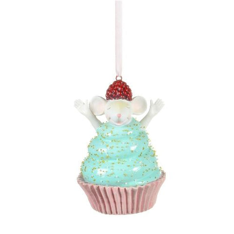 Ornement souris cupcake bleu