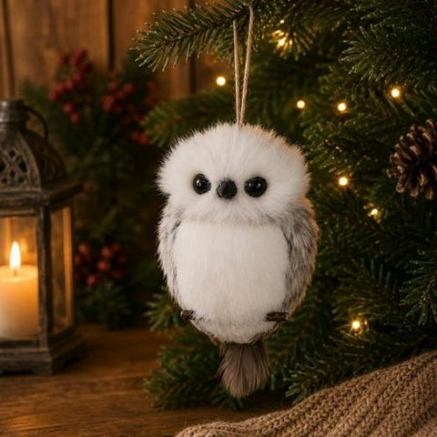 Ornement hibou gris et blanc