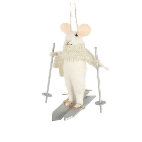 Ornement souris blanche sur skis