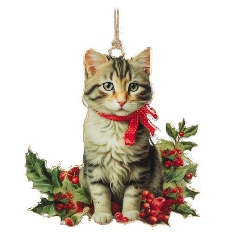 Ornement chaton avec houx et baies