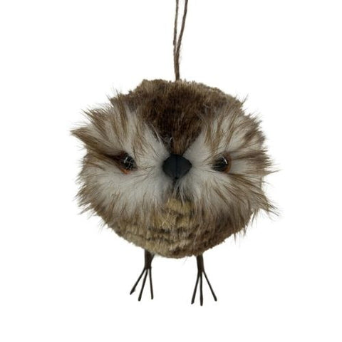 Ornement hibou en fausse fourrure brun et crème