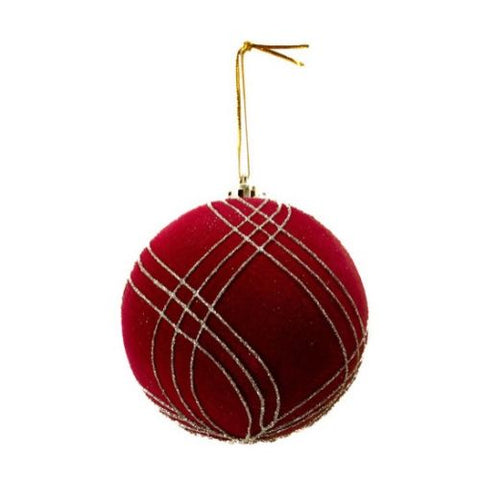 Boule de Noël en tissu rouge avec lignes courbes