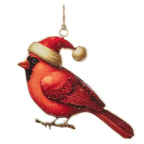 Ornement cardinal rouge avec bonnet de Noël