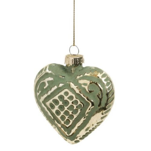 Boule de Noël en forme de coeur verte et or