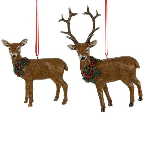 Ornement de cerf avec couronne pour Noël