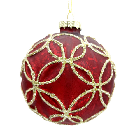Ornement boule rouge avec motif doré