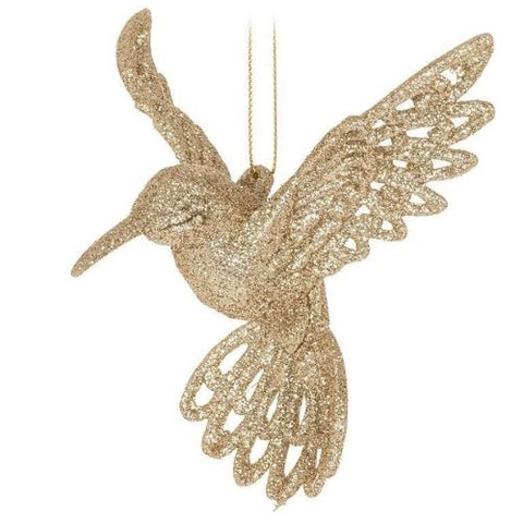 Ornement colibri scintillant champagne