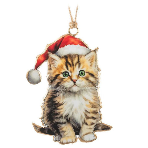 Décoration en métal chaton avec bonnet de Noël