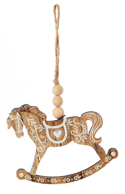 Ornement de cheval à bascule brun et blanc