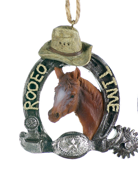 Ornement fer à cheval avec tête de cheval