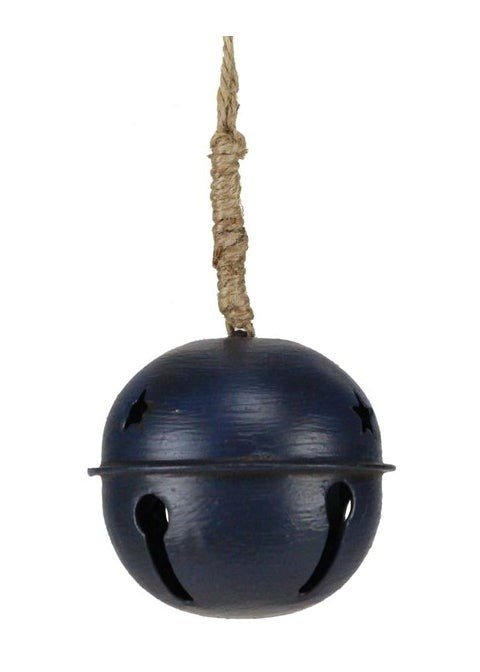 Ornement Clochette de Noël en métal bleu rustique
