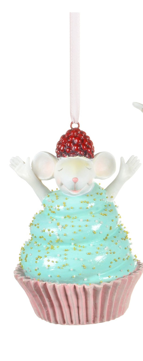 Ornement souris cupcake bleu