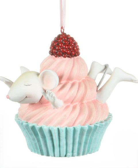 Ornement souris dans cupcake rose