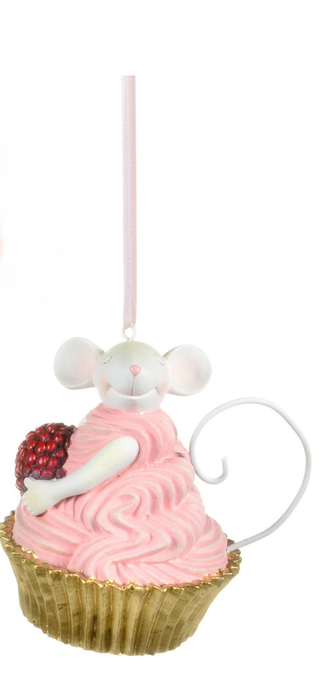 Ornement souris cupcake rose doré