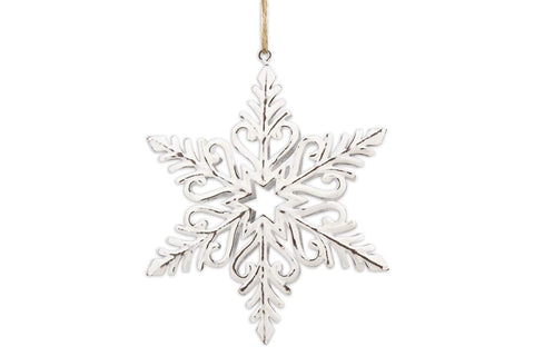 Ornement flocon en métal blanc antique
