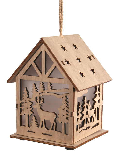 Ornement de maison en bois avec lumière DEL