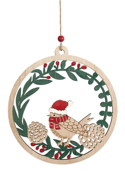 Ornement d'oiseau rond en bois