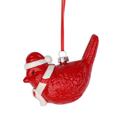 Ornement d’oiseau rouge avec bonnet de Noël