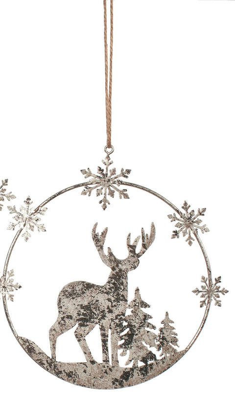 Ornement cerf et sapins en métal scintillant