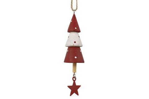 Ornement sapin rouge et blanc en bois