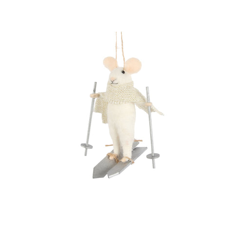 Ornement souris blanche sur skis