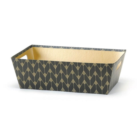 Plateau rectangulaire noir à motifs or