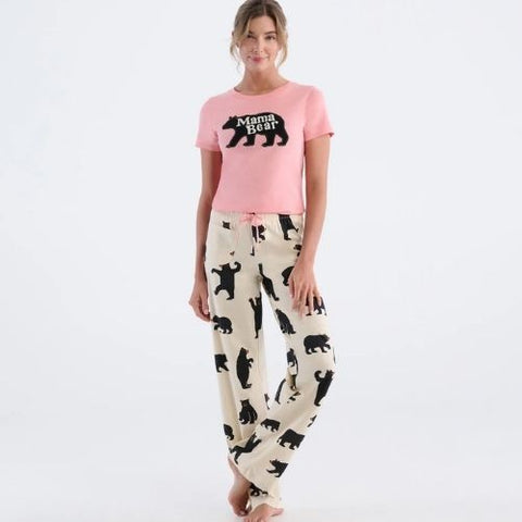 Pantalon de pyjama en jersey pour femme "Ours noir sur fond naturel" - Hatley Little Blue House