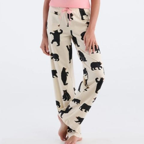 Pantalon de pyjama en jersey pour femme "Ours noir sur fond naturel" - Hatley Little Blue House
