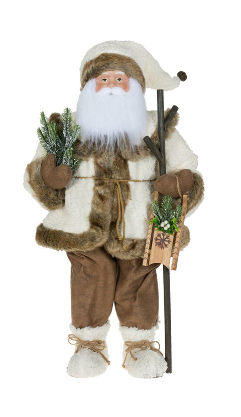 Père Noël rustique en habits crème et brun
