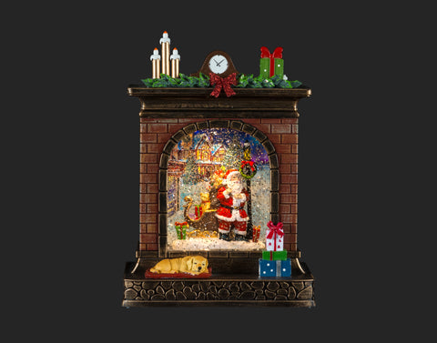 Cheminée décorative Père Noël avec globe lumineux