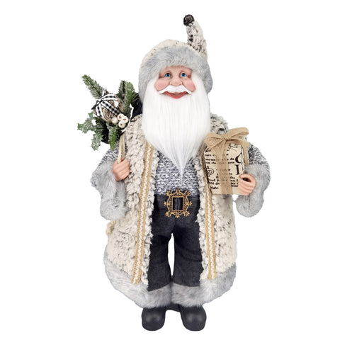 Père Noël décoratif en habits gris et crème