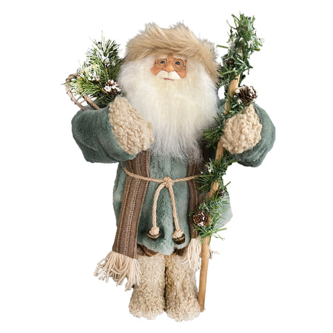 Père Noël décoratif en habit vert avec canne de sapin