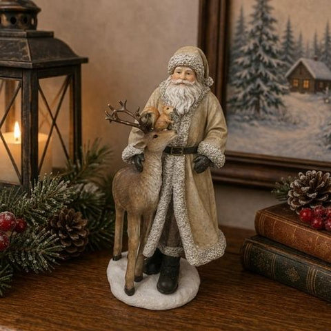 Père Noël décoratif avec cerf et écureuil