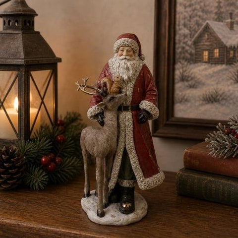 Père Noël décoratif avec cerf et écureuil