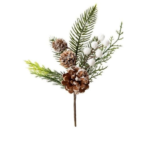 Pic décoratif de pin givré avec cocottes et baies blanches