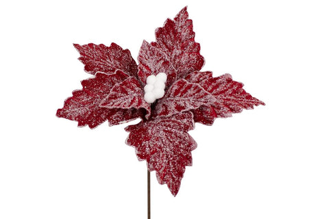 Tige poinsettia rouge avec effet neige