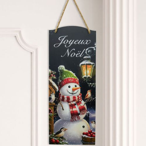 Plaque métallique "Joyeux Noël bonhomme de neige et oiseaux"