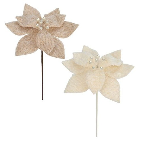 Pic de poinsettia texturé avec centre perlé – champagne ou ivoire