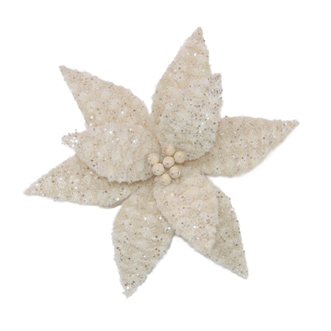 Tige décorative poinsettia beige givré